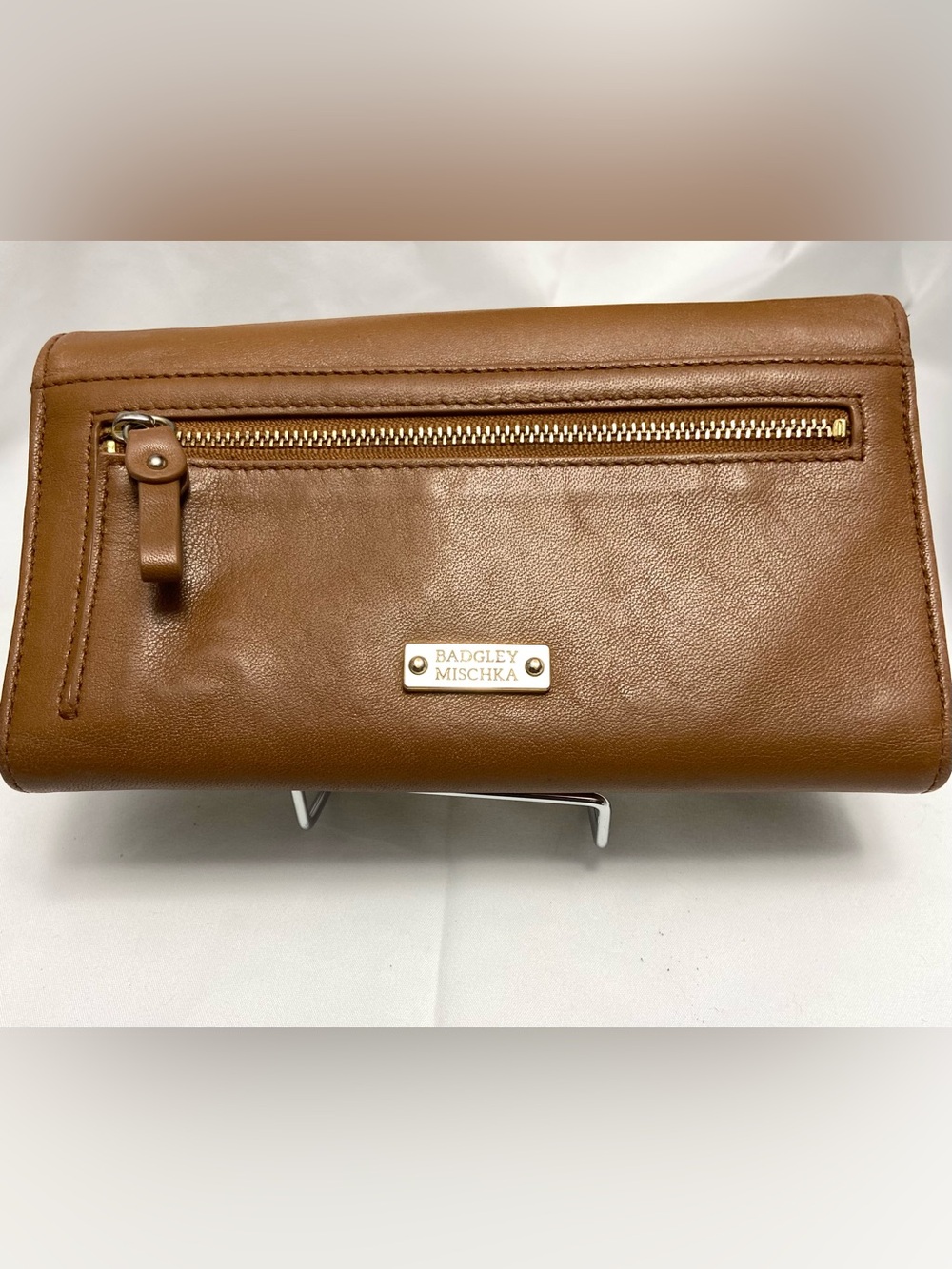 Badgley Mischka Brown Leather Buckle-Front Wallet/Clutch